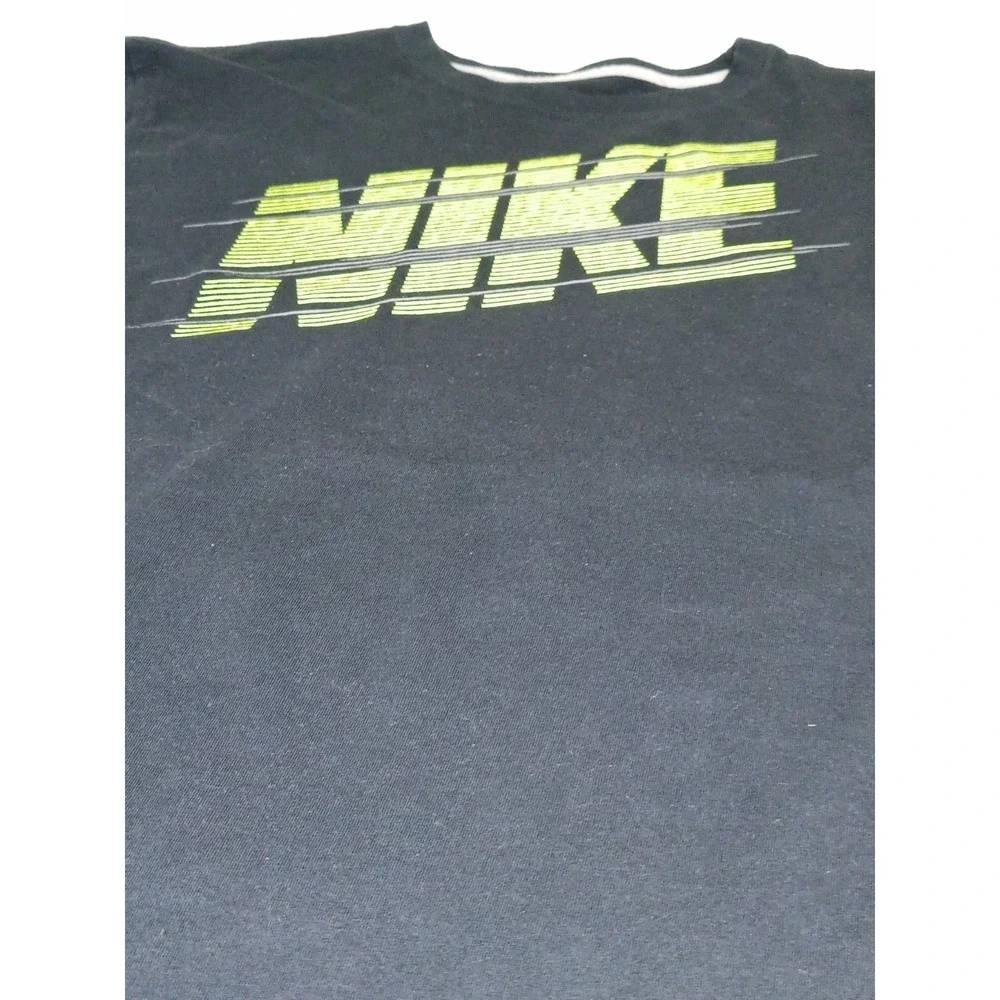Nike Long Sleeve Shirt XXL Black Neon Green Logo Athletic Cotton Swoosh Tee